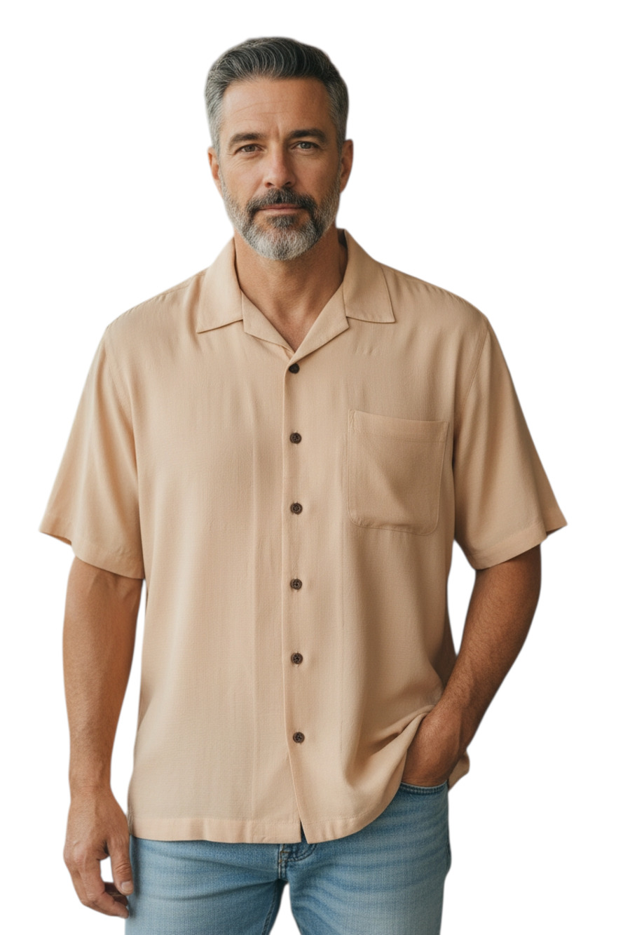 TOMMY BAHAMA Men's L SILK Shirt Hawaiian Palms Orange Button Up Chest 44"